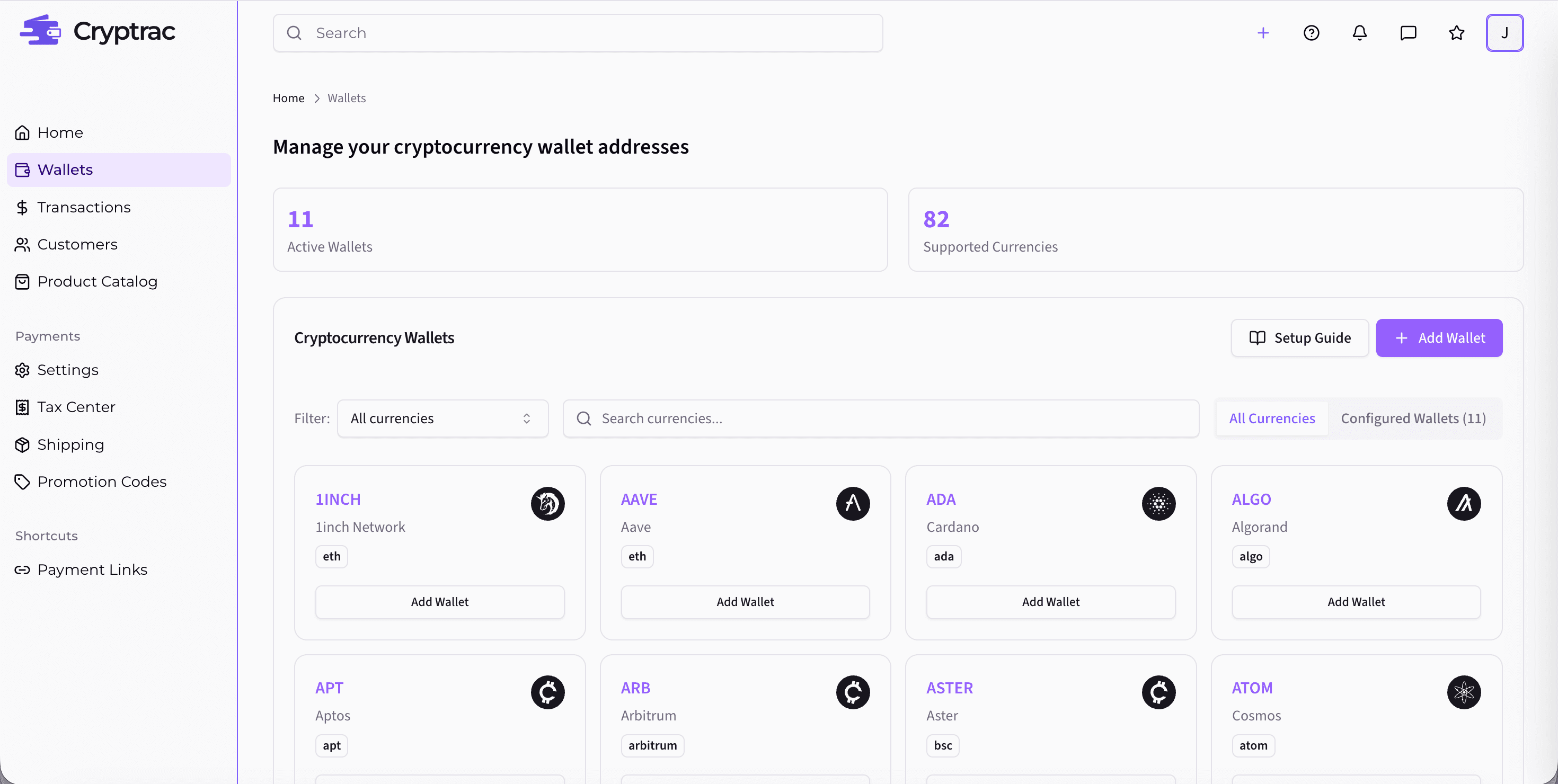 Cryptrac dashboard preview